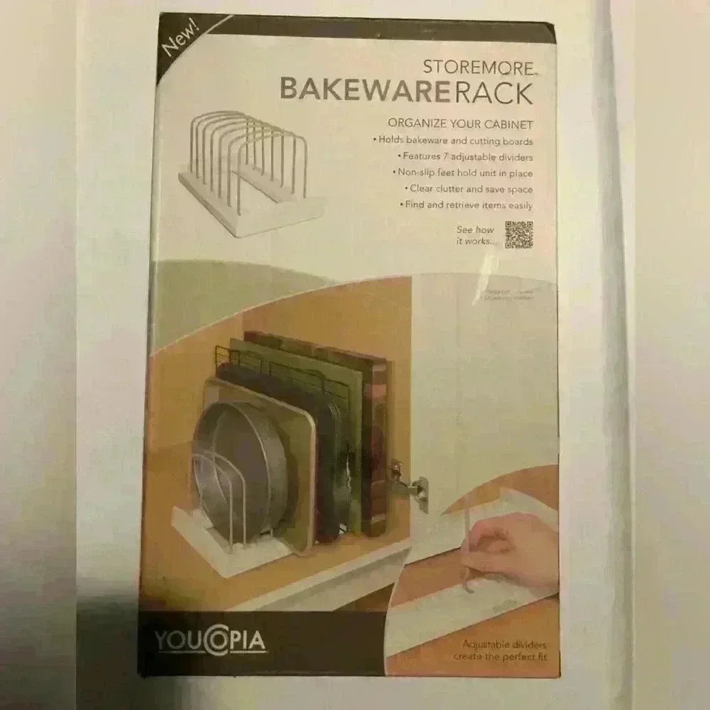 Youcopia Storemore Bakeware Rack Adjustable 7 Divider Cabinet Organizer‎ NEW